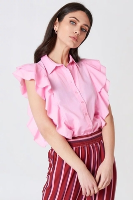 Lady Clothing Pink Frill Women Shirt